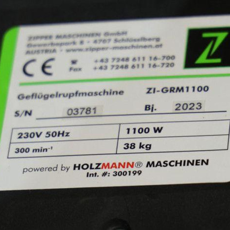 Машина для зняття пір`я Zipper ZI-GRM1100 Машина для зняття пір`я Zipper ZI-GRM1100